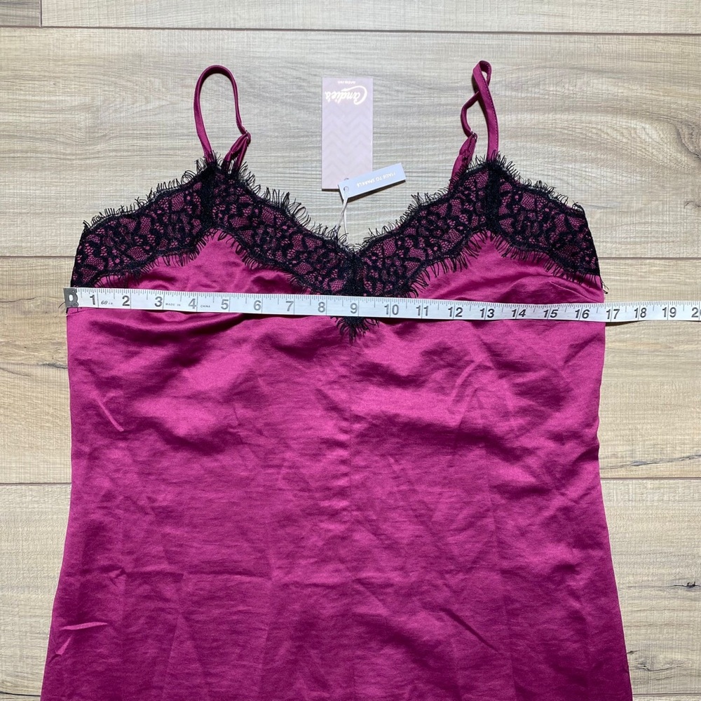 Candie's Juniors Lace Trim Midi Slip Satin Dress Size XS Berry And Black - Picture 2 of 13